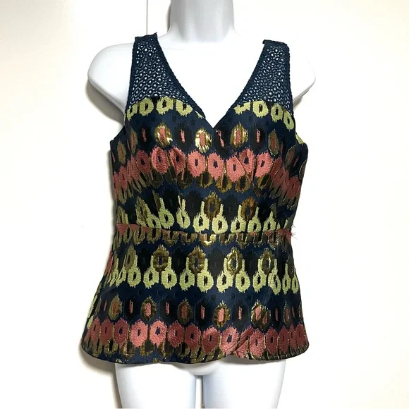 HD in Paris Anthropologie Yana Jacquard Peplum Top Blouse Size 4 Boho Chic - Picture 5 of 8